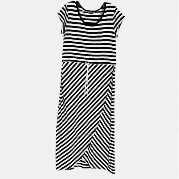 Talbots Black White Stripe Faux Wrap Maxi Dress XL - Picture 1 of 10